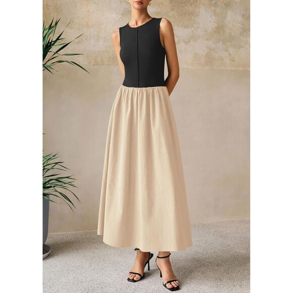 Women's Maxi Dress Summer Casual Patchwork Flowy Sleeveless Vacation - Picture 6 of 8